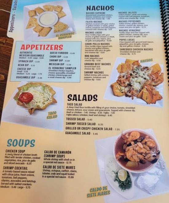 Page 1 of menu, El Veracruz Mexican Starkville, MS