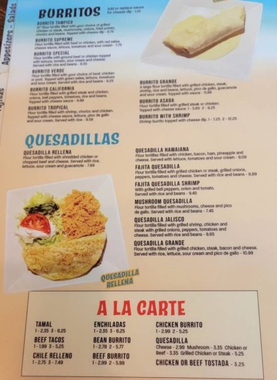 Page 2 of menu, El Veracruz Mexican Starkville, MS