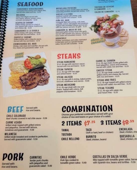 Page 5 of menu, El Veracruz Mexican Starkville, MS