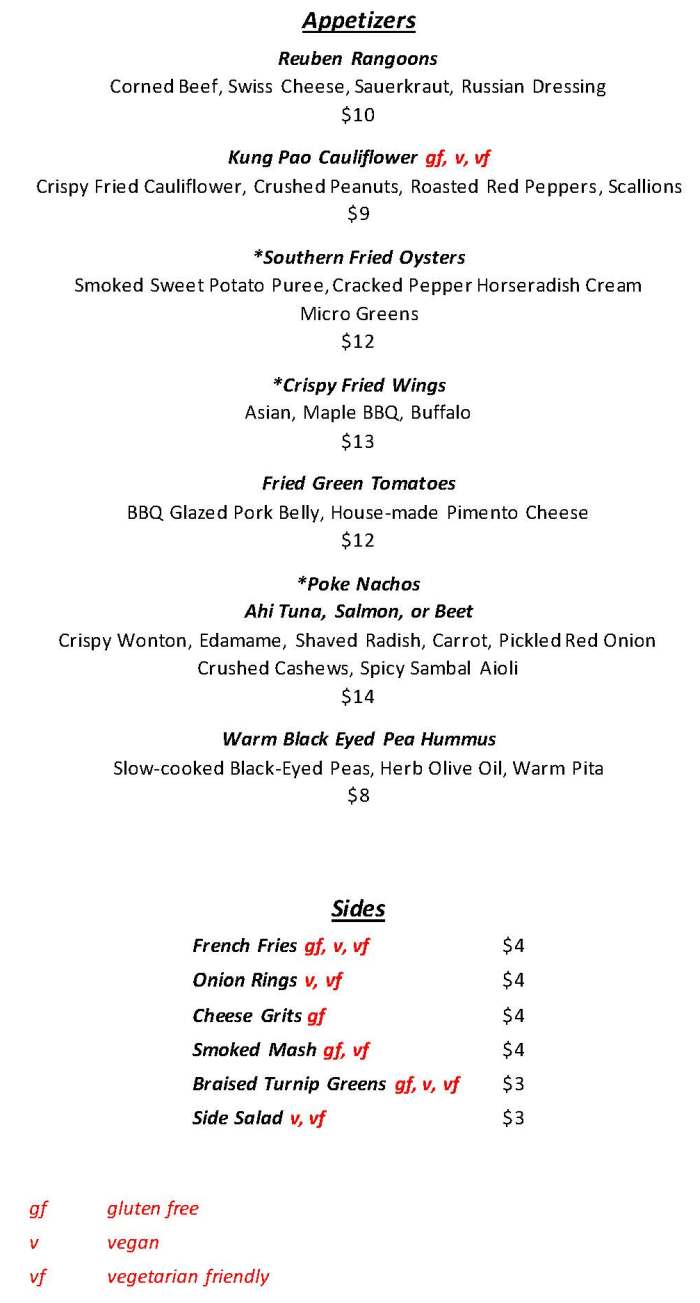 Page 1 of menu, Magnolia Social Starkville, MS