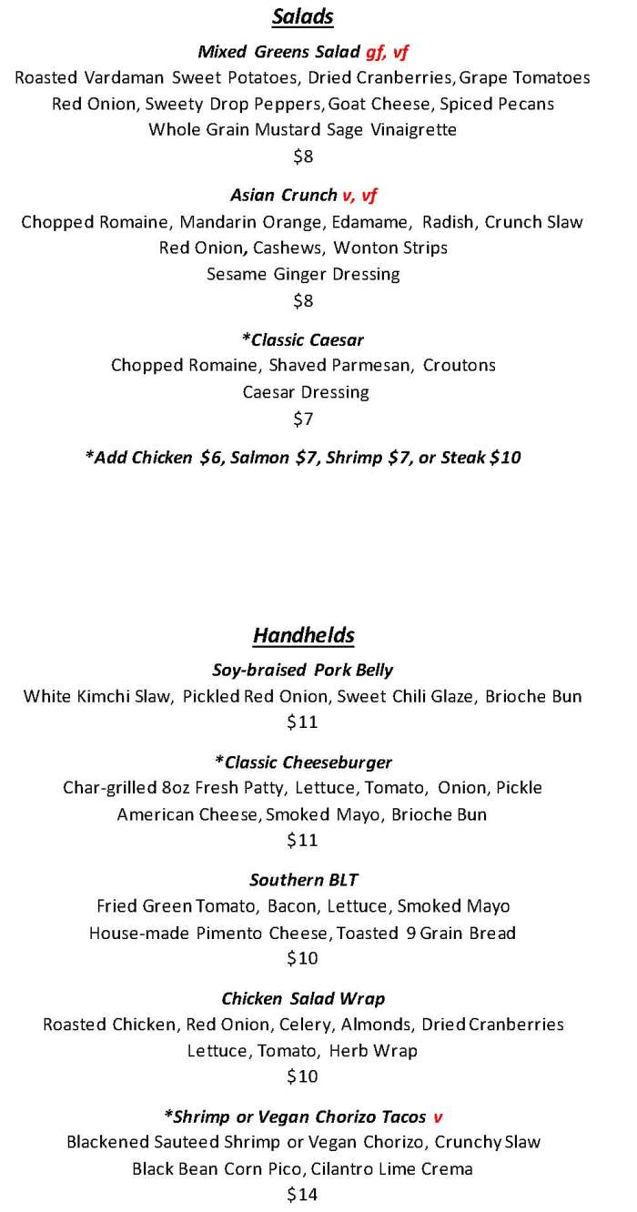 Page 2 of menu, Magnolia Social Starkville, MS