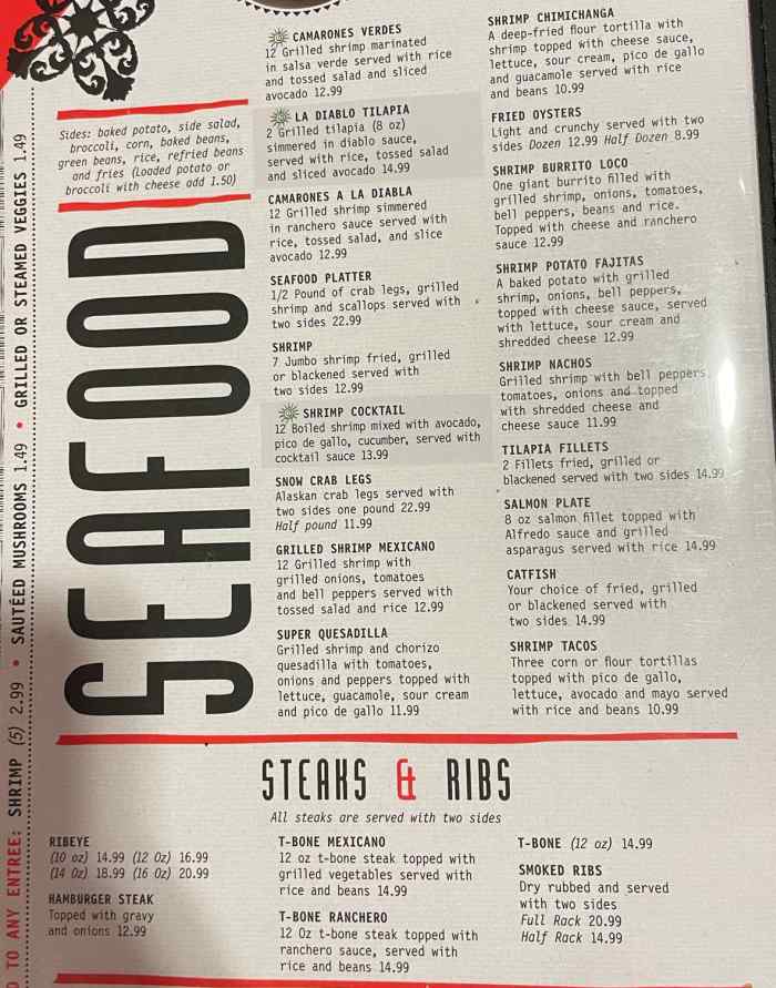 Page 3 of menu, No Way Jose Tex-Mex Starkville, MS