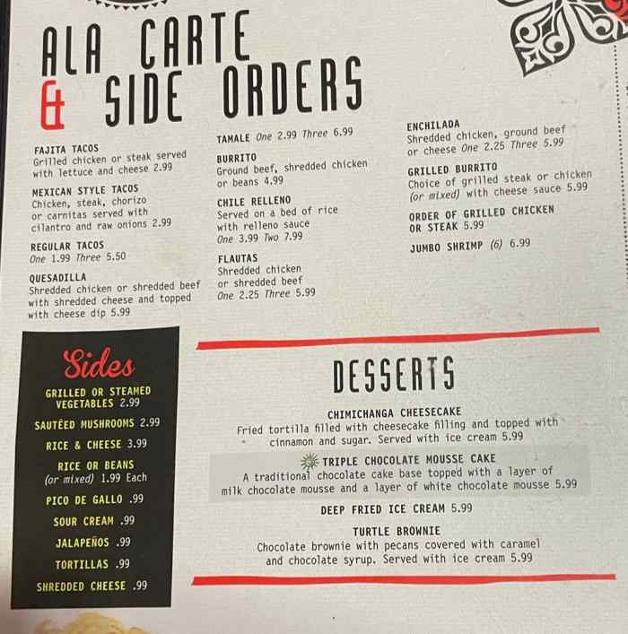 Page 7 of menu, No Way Jose Tex-Mex Starkville, MS
