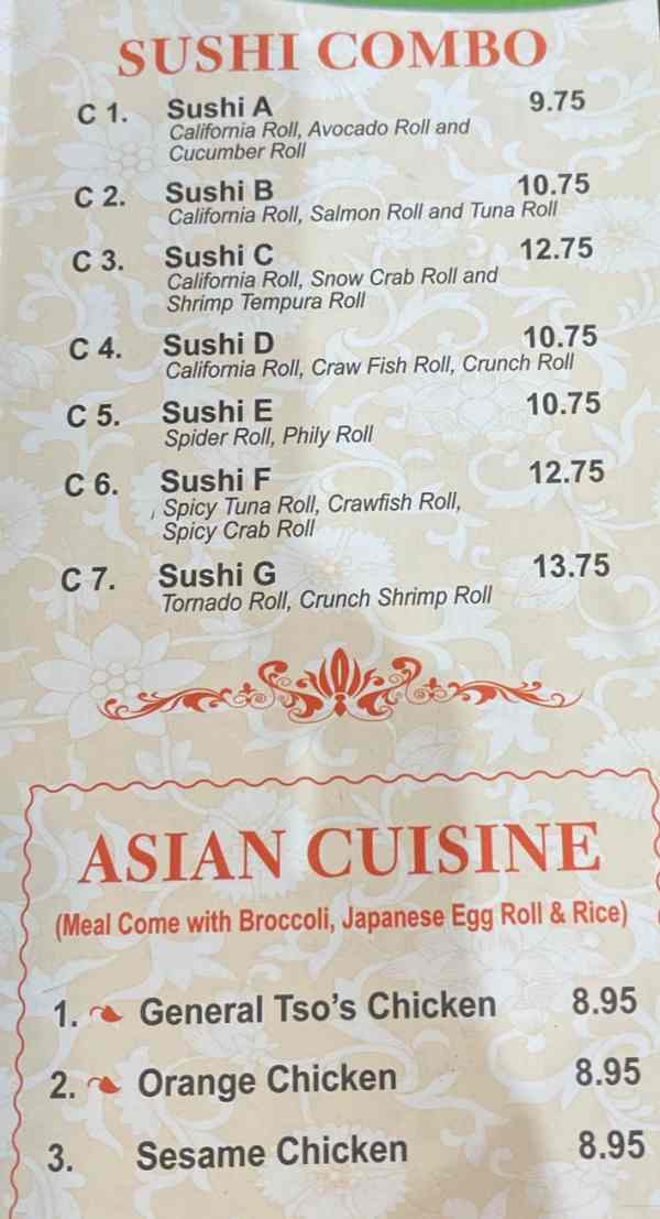 Page 4 of menu, OEC Japanese Express Starkville, MS