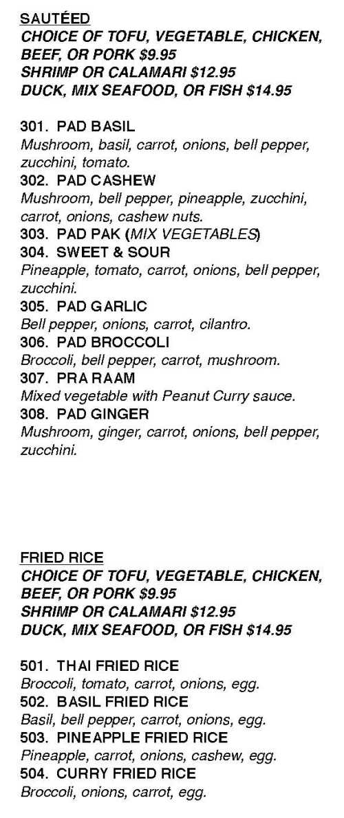 Page 2 of menu, Thai Siam in Starkville, MS