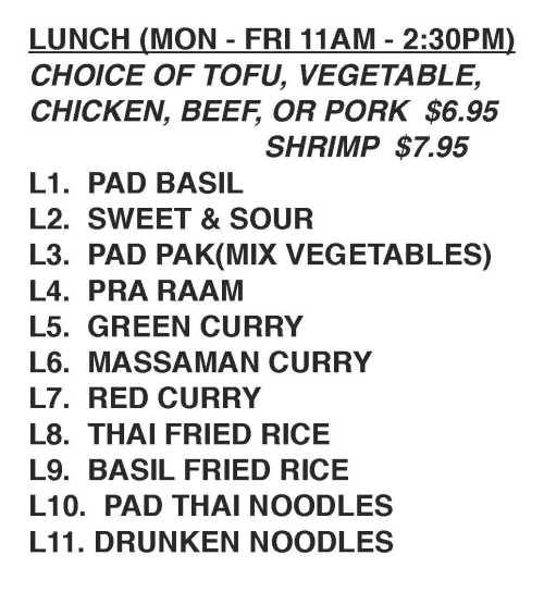 Page 6 of menu, Thai Siam in Starkville, MS